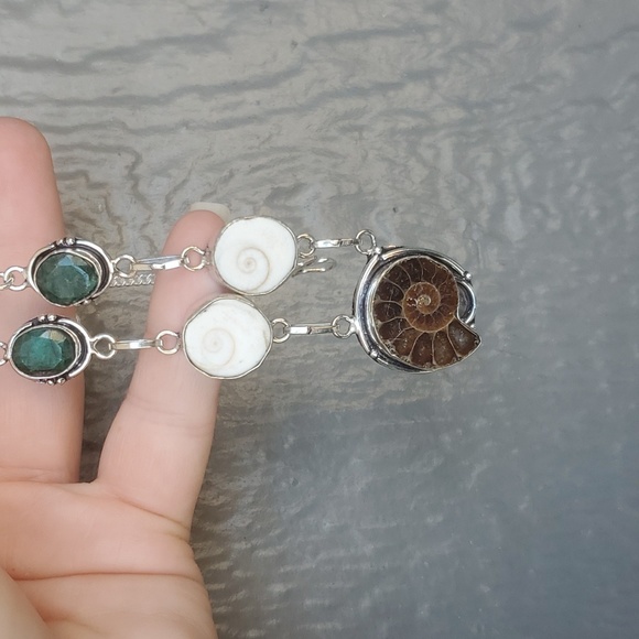 New Ammonite Fossil, Shiva Eye and Emerald 925 Silver Necklace. - Picture 3 of 11